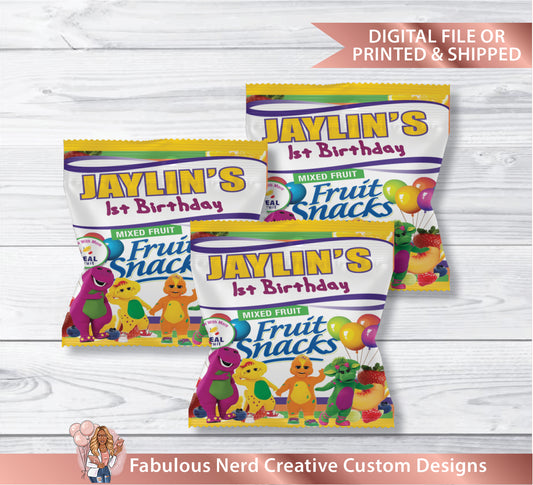Barney & Friends Customized Fruit Snack Wrapper-Party Favor-Digital File or Printed and Shipped