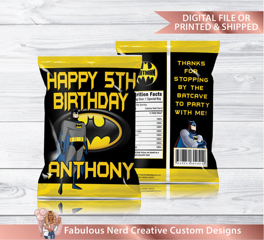 Batman Birthday Chip Bags - Snack Bags - Treat Bags - Digital File Or Printed & Shipped