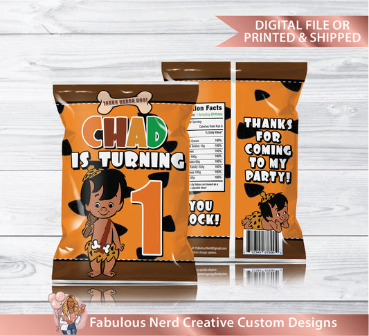 Bam Bam Birthday Chip Bags - Snack Bags - Treat Bags - Digital File Or Printed & Shipped