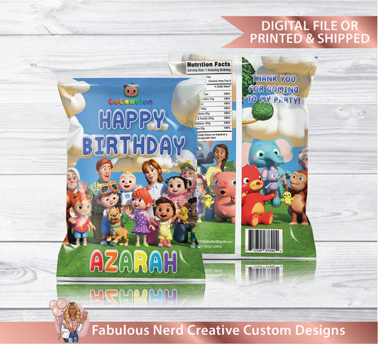 Cocomelon Birthday Chip Bags - Snack Bags - Treat Bags - Digital File Or Printed & Shipped