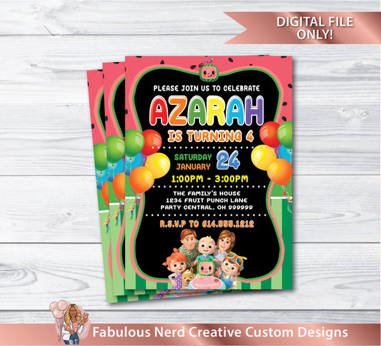 CocoMelon Birthday Party Invitation 2 - Digital File Only
