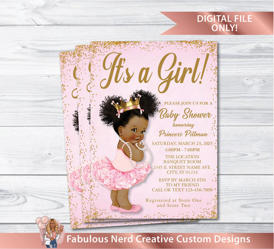 Girl Baby Shower Invitation - Digtial File Only