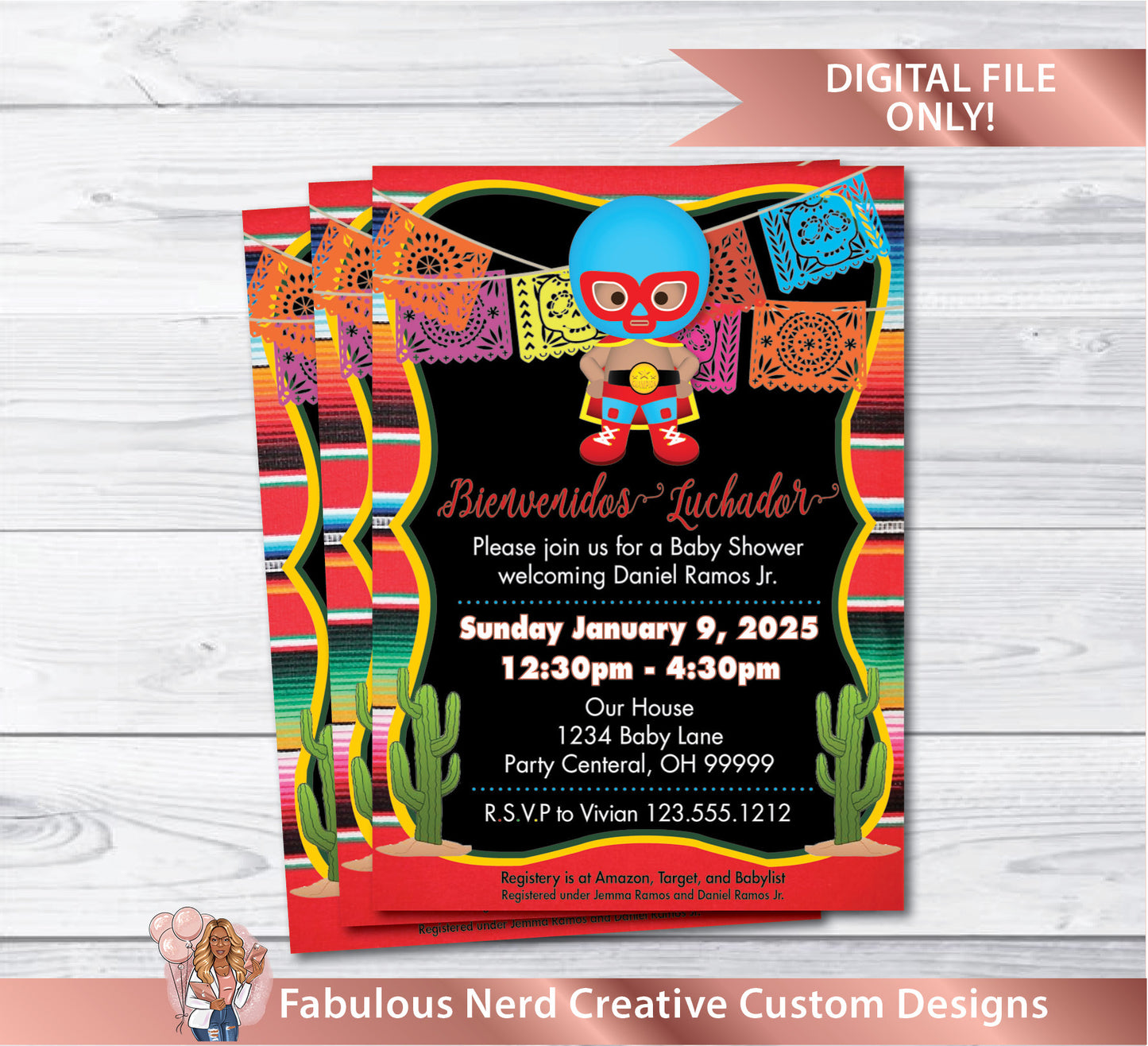 Baby Luchador Shower Baby Shower Invitation - Digital File Only
