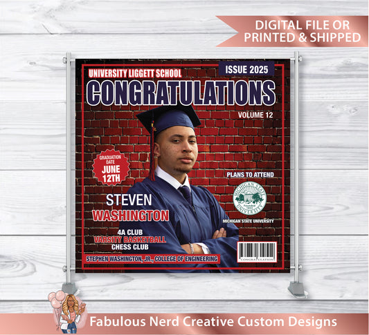 Customizable Magazine Cover Graduation Party Backdrop  (STAND NOT INCLUDED)