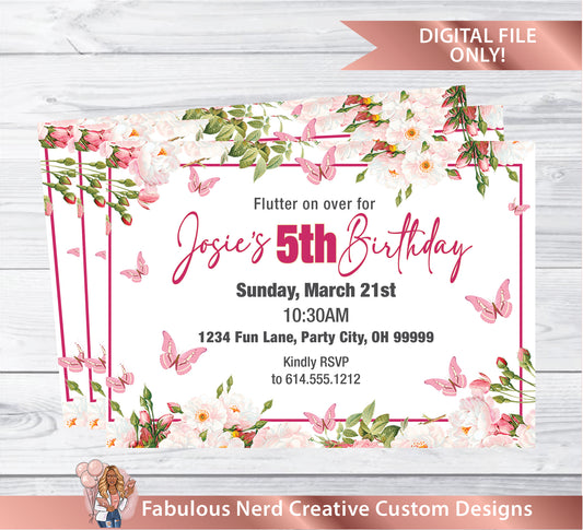 Floral Birthday Pary Invitation (Black & Gold) - Digital File Only