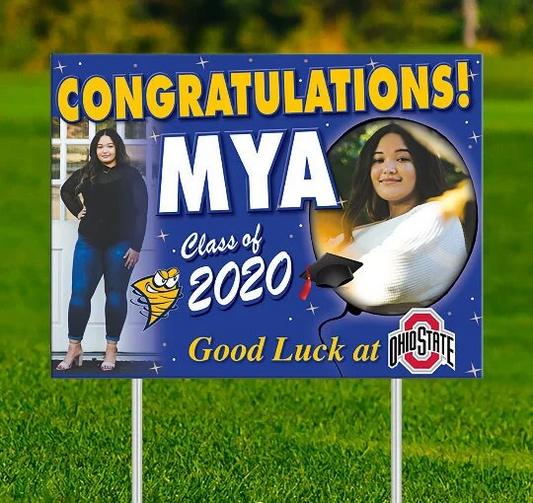 Graduation Photo 24”x18” Yard Sign - Outdoor Sign - Senior Yard Sign - Customizable - Printed and Shipped - Wire Stake Included