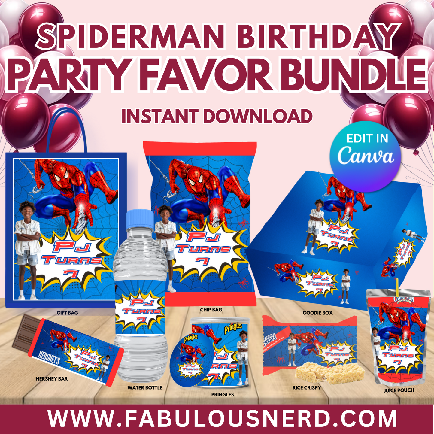 Spiderman Party Favor Bundle, Printable Party Bundle, Custom Party Bundle, Party Decor, Party Favors, Custom Decor