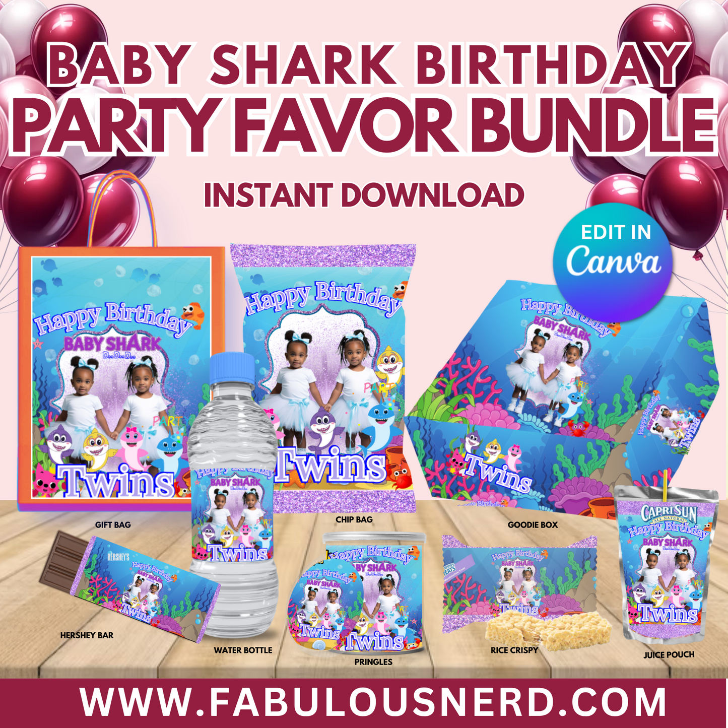 Baby Shark Birthday Party Favor Bundle, Printable Party Bundle, Custom Party Bundle, Party Decor, Party Favors, Custom Decor