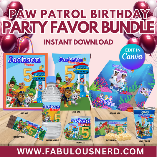 Paw Patrol Birthday Party Favor Bundle, Printable Party Bundle, Custom Party Bundle, Party Decor, Party Favors, Custom Decor