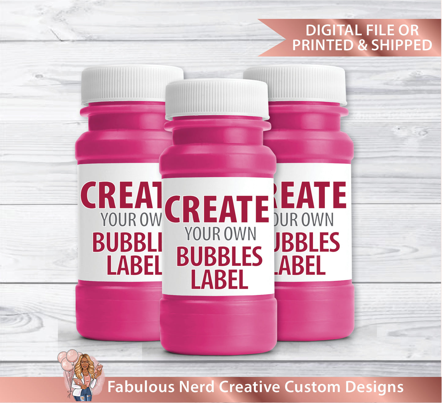 Custom Designed Bubbles Label-Party Favor-Digital File or Printed & Shipped