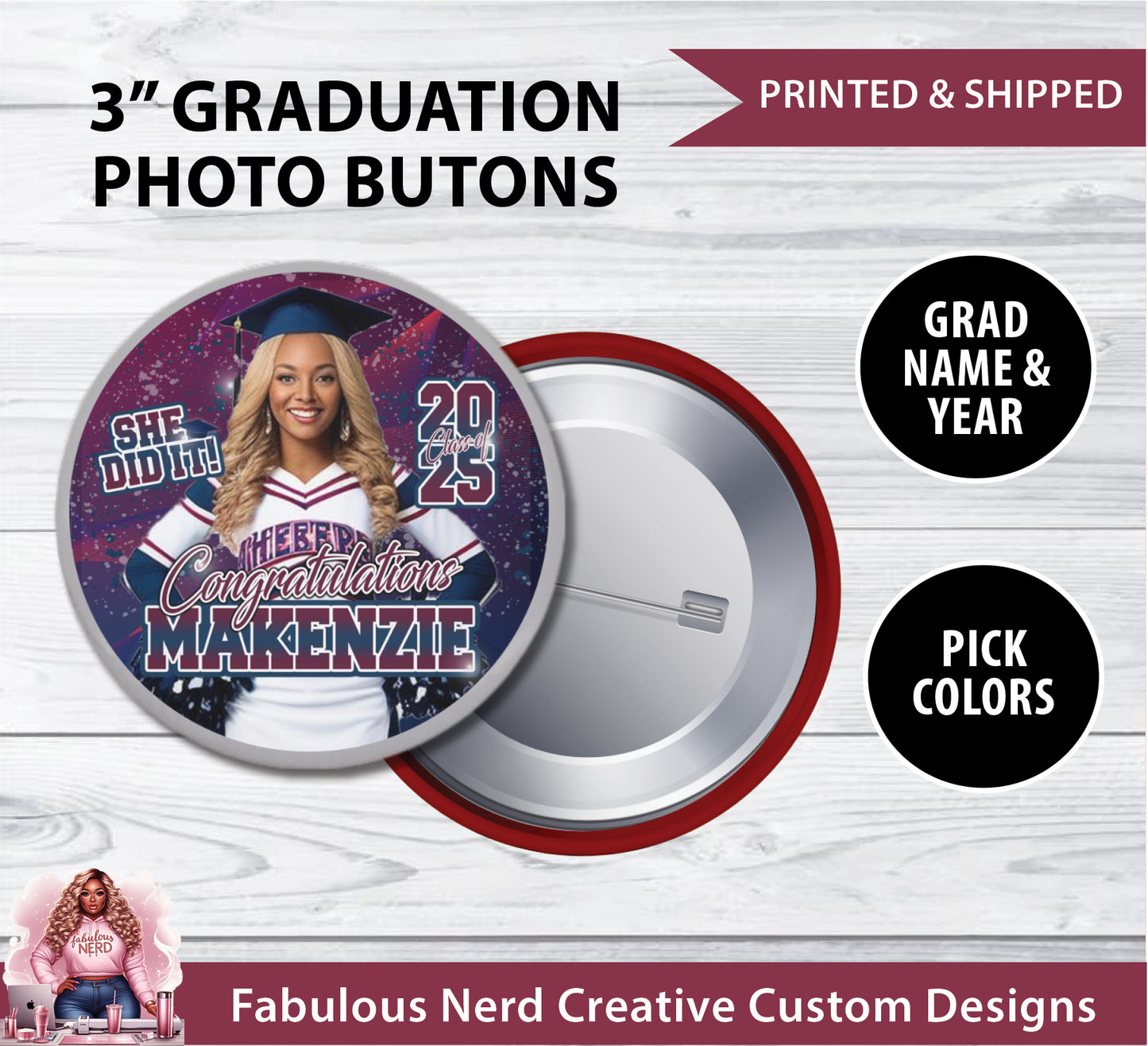 Graduation Custom Photo Button Pins - Graduation Favors