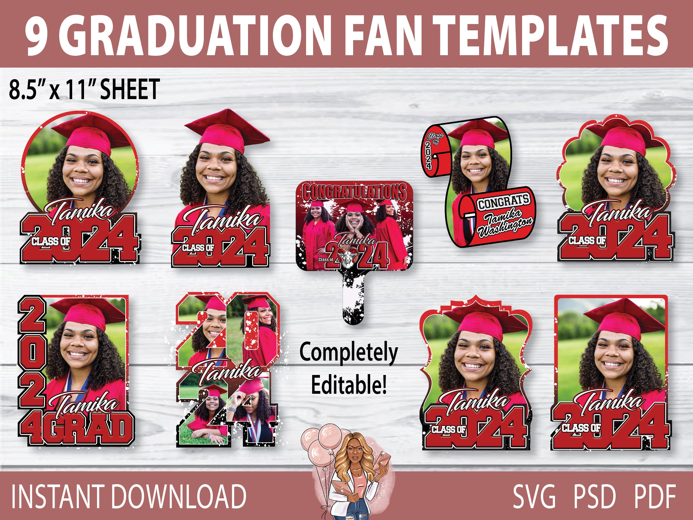 Customizable 2024 Graduation Fan Templates Bundle (PSD/SVG/PDF ...