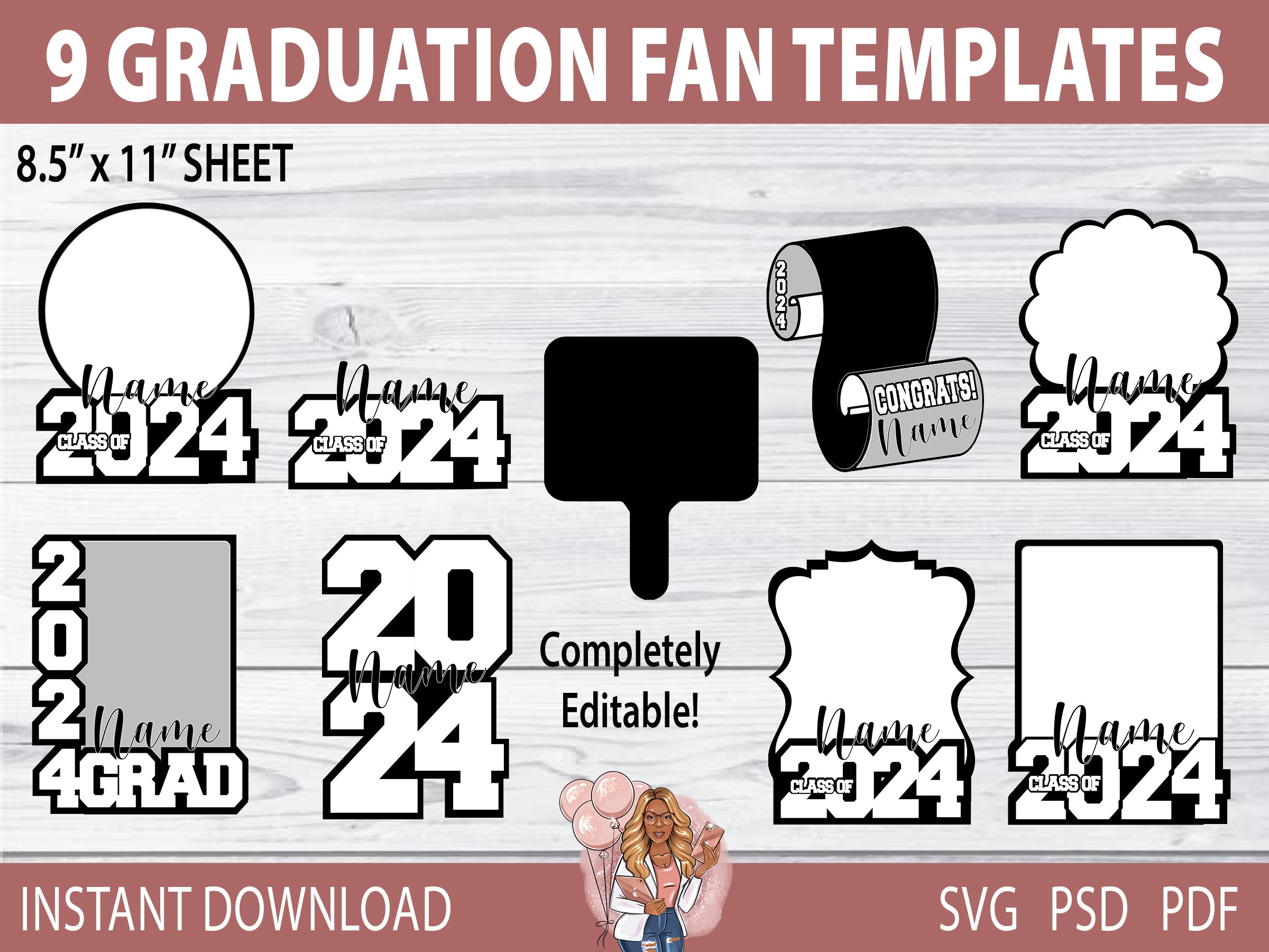 Customizable 2024 Graduation Fan Templates Bundle (PSD/SVG/PDF ...