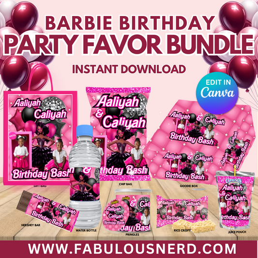 Barbie Birthday Party Favor Bundle, Printable Party Bundle, Custom Party Bundle, Party Decor, Party Favors, Custom Decor