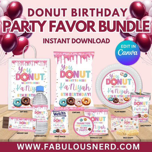 Donut Birthday Party Favor Bundle, Printable Party Bundle, Custom Party Bundle, Party Decor, Party Favors, Custom Decor (Copy)