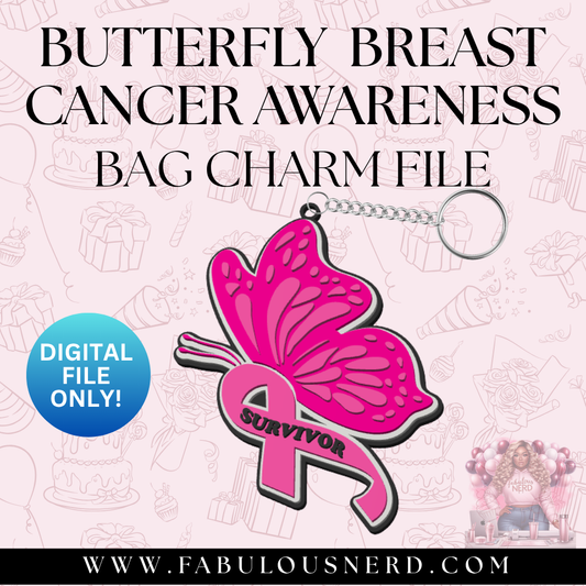 Butterfly Breast Cancer Awareness Bag Charm (Digital File Only)