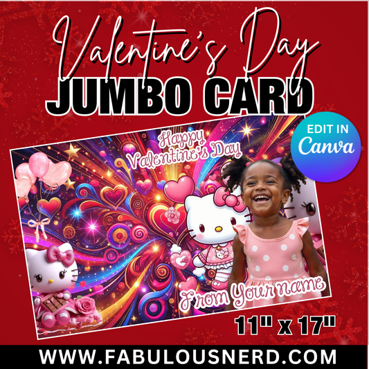 Hello Kitty Valentine's Day Jumbo Card Template, Treat Card Template, Canva Template - Digital File Only