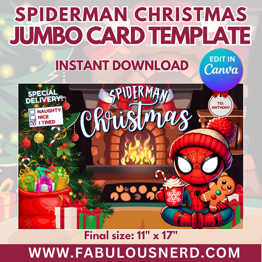 Spiderman Christmas Jumbo Card Template - Digital File Only