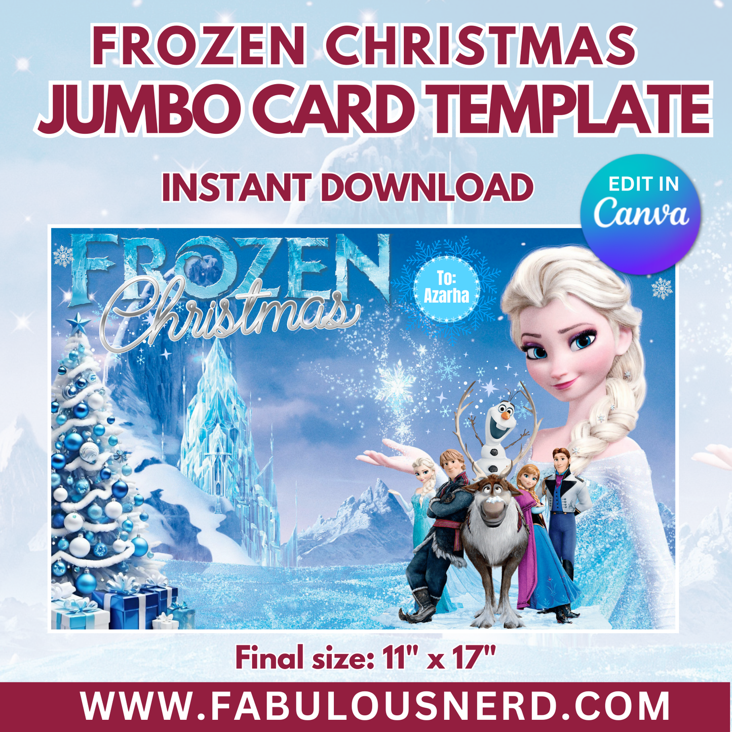 Frozen Christmas Jumbo Card Template - Digital File Only