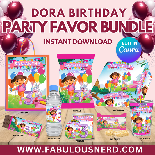 Dora the Explorer Party Favor Bundle, Printable Party Bundle, Custom Party Bundle, Party Decor, Party Favors, Custom Decor