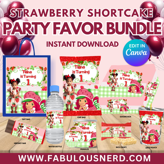 Strawberry Shortcake Party Favor Bundle, Printable Party Bundle, Custom Party Bundle, Party Decor, Party Favors, Custom Decor