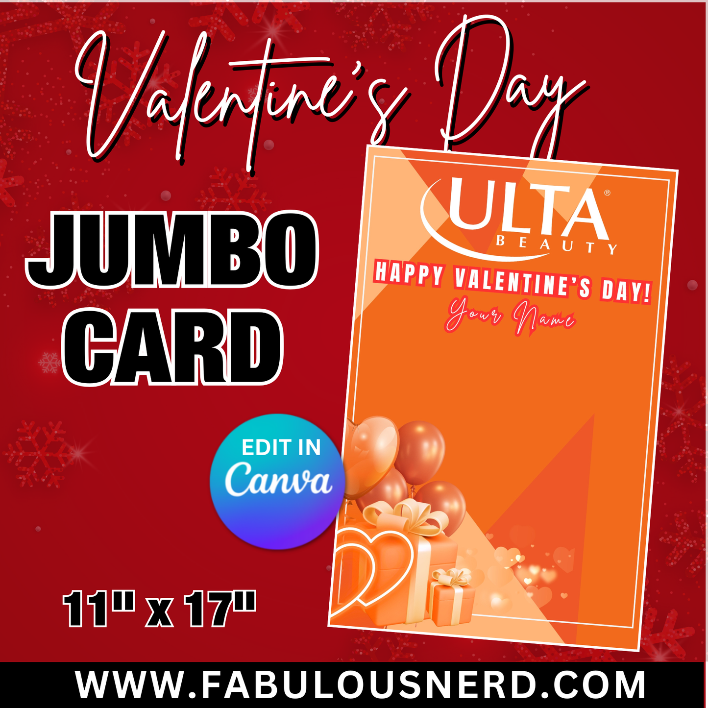 Ulta Beauty Valentine's Day Jumbo Card Template, Treat Card Template, Canva Template - Digital File Only