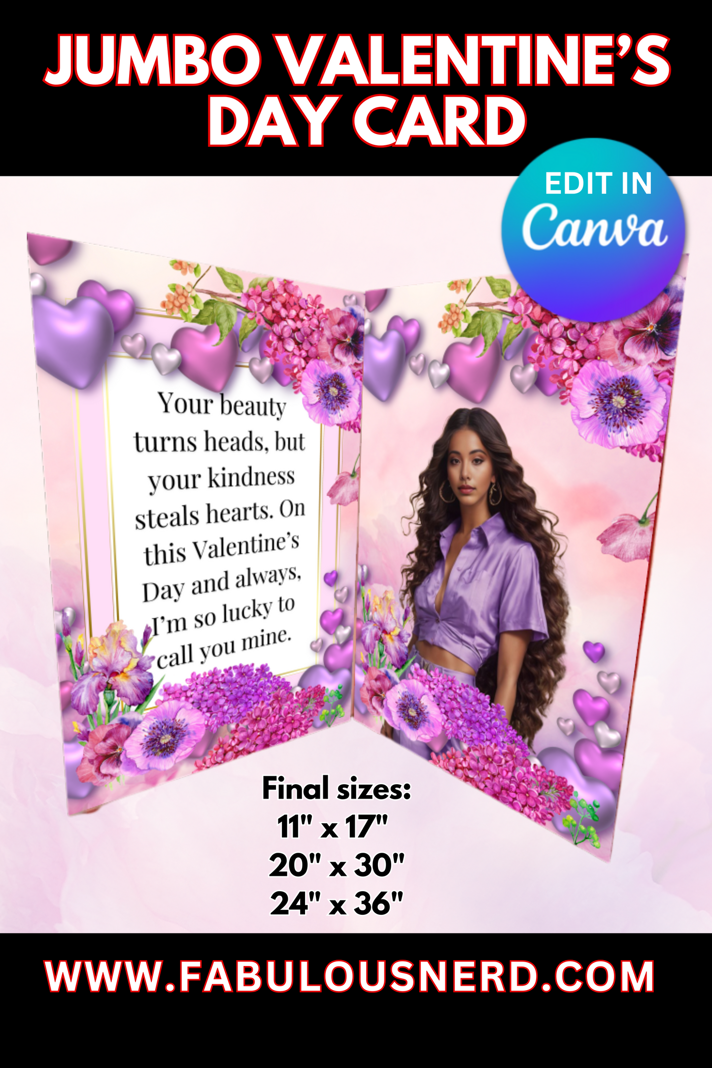 "Lavender Love" Jumbo Valentine's Day Card - Digital File Only