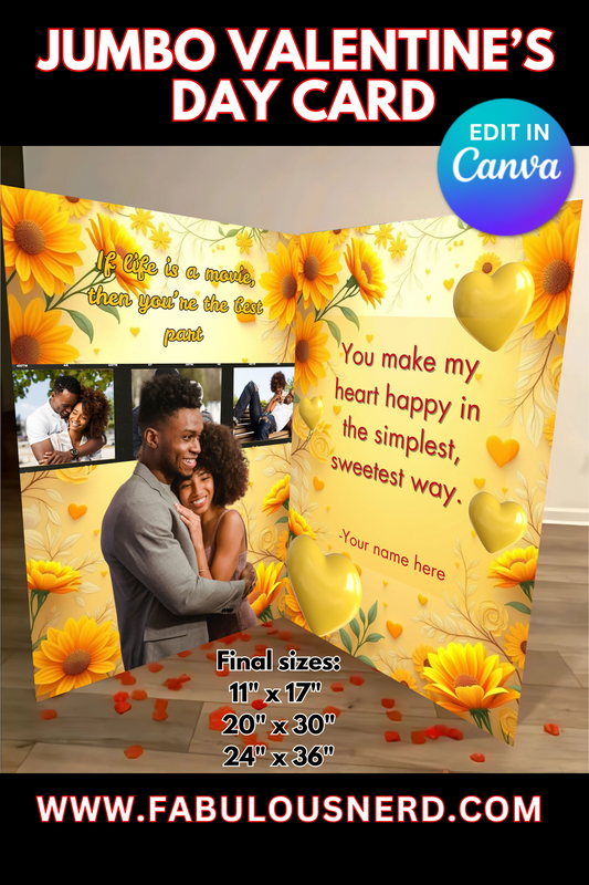 "Sunflower Love" Jumbo Valentine's Day Card - Digital File Only