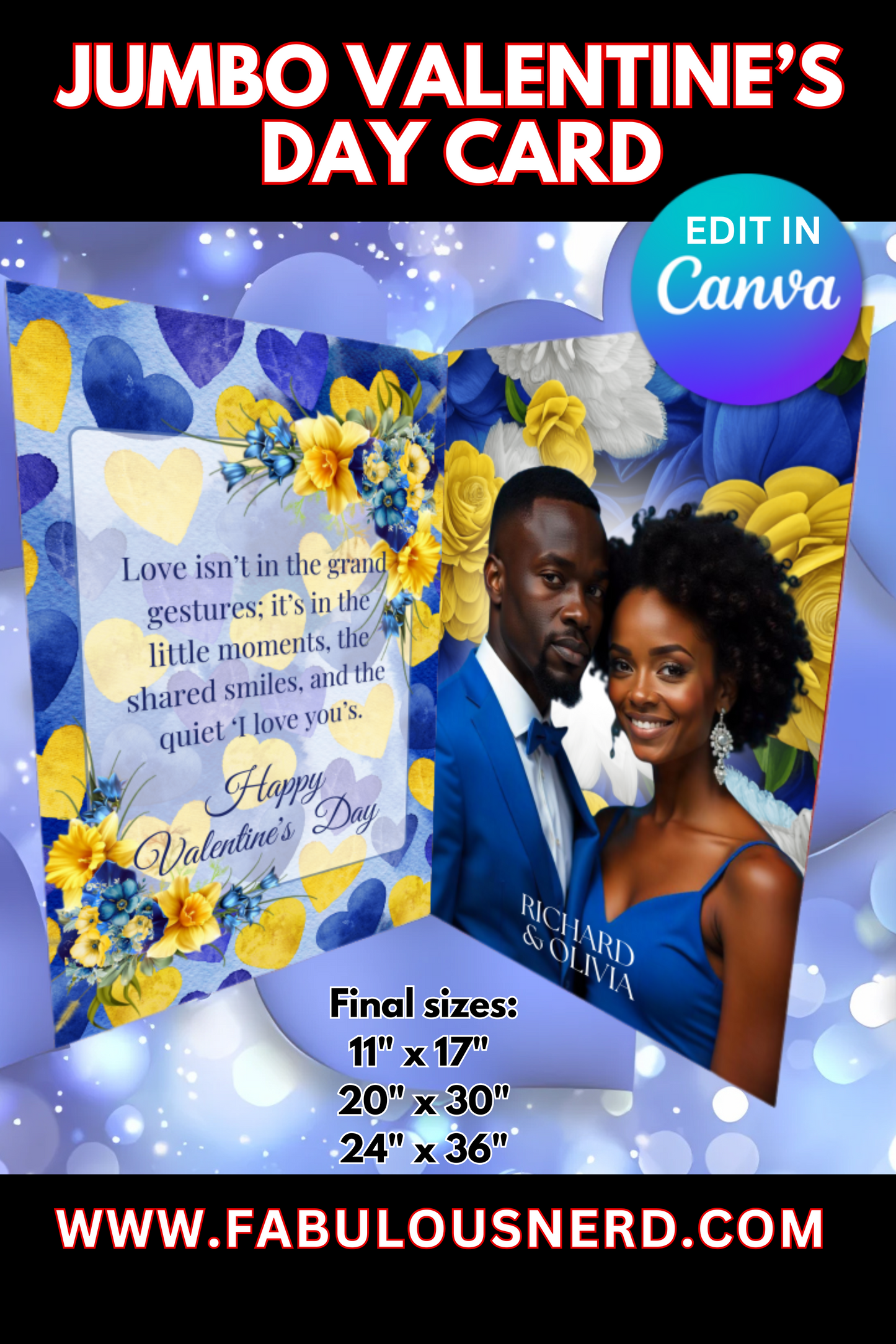 "Golden Love, True Blue" Jumbo Valentine's Day Card - Digital File Only