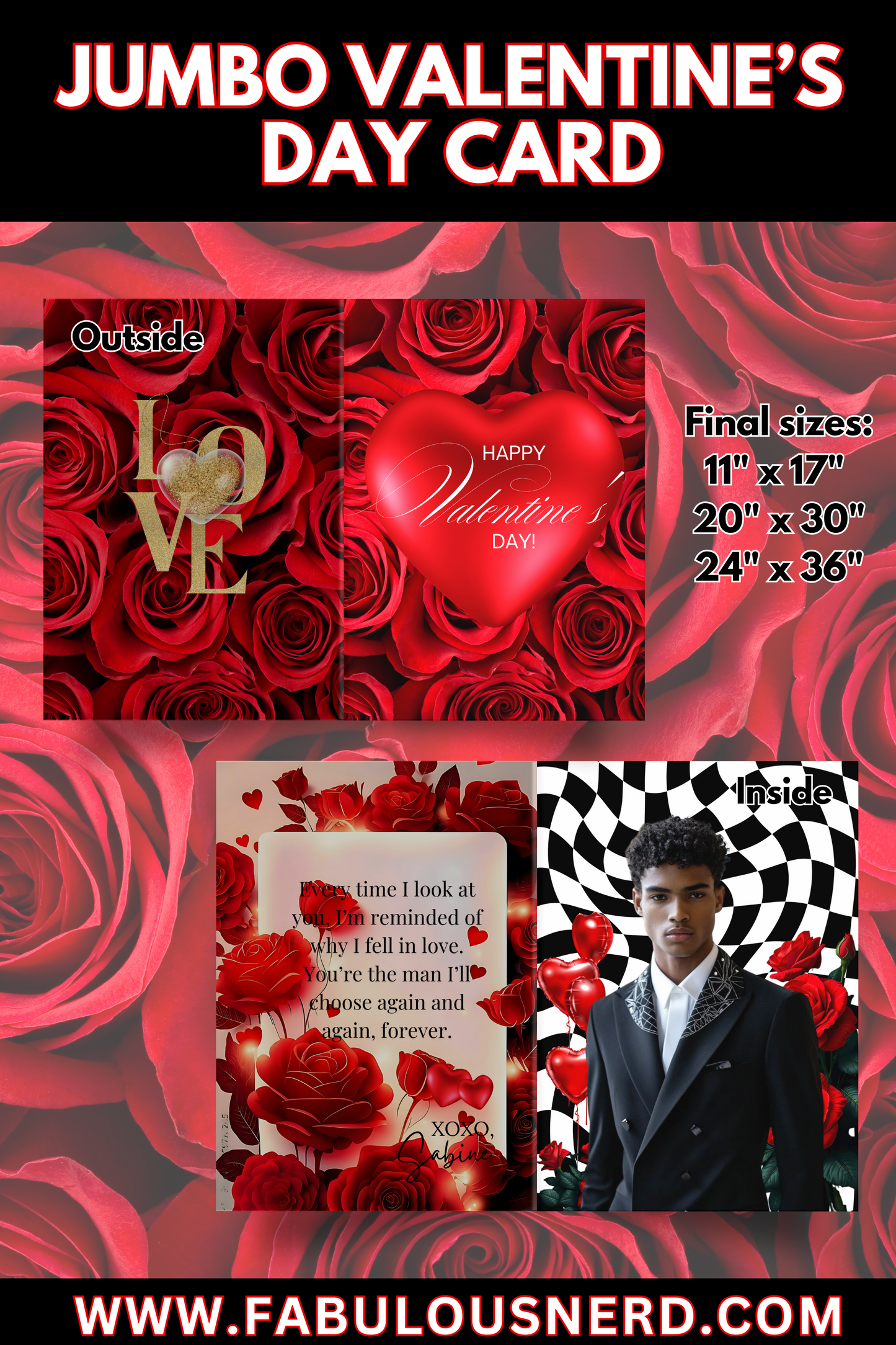 "King of Hearts" Jumbo Valentine's Day Card - Digital File Only