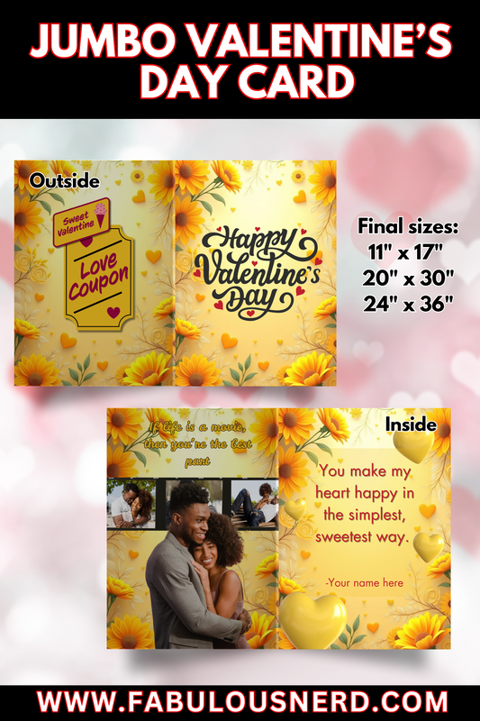 "Sunflower Love" Jumbo Valentine's Day Card - Digital File Only