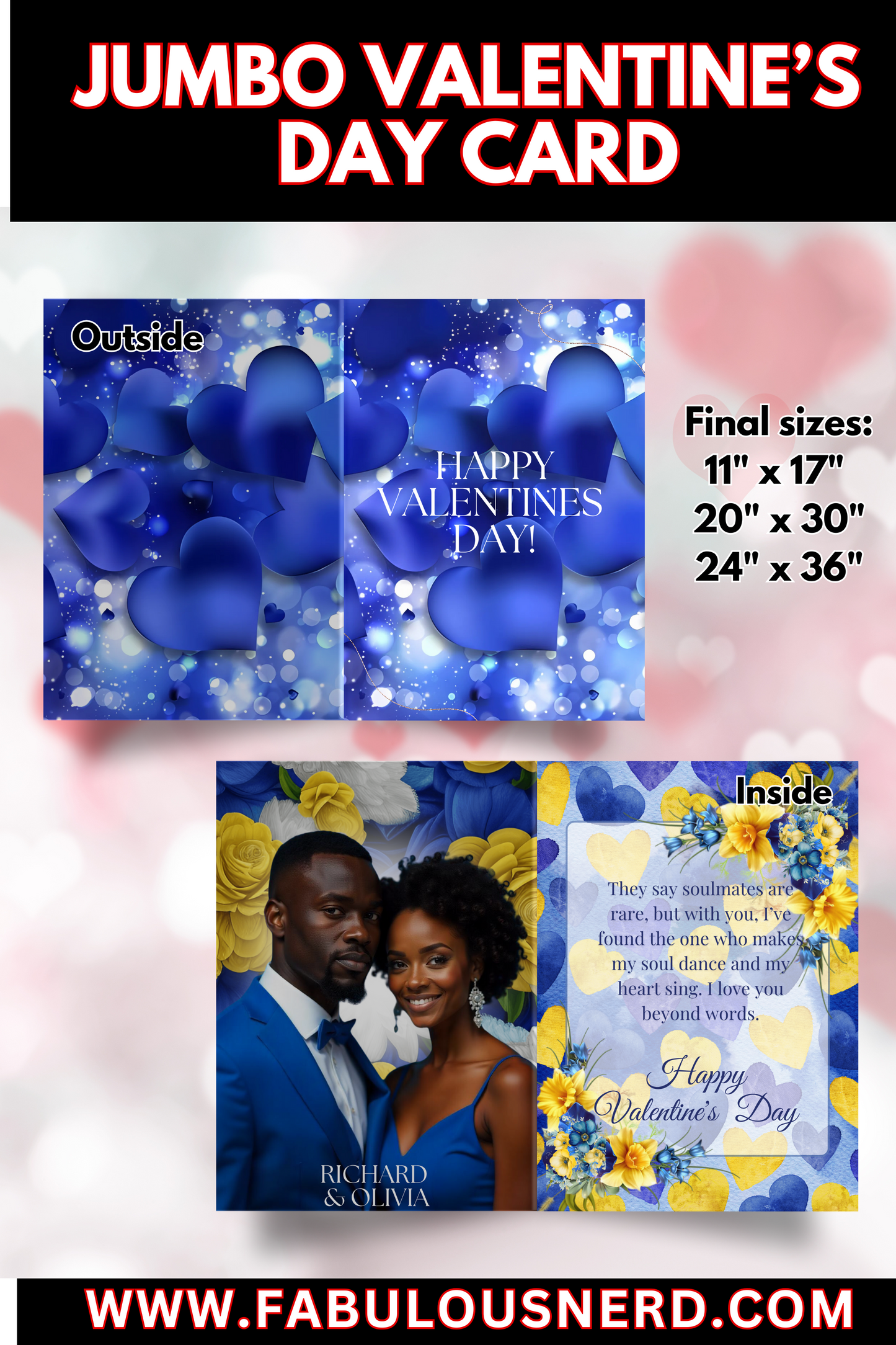 "Golden Love, True Blue" Jumbo Valentine's Day Card - Digital File Only