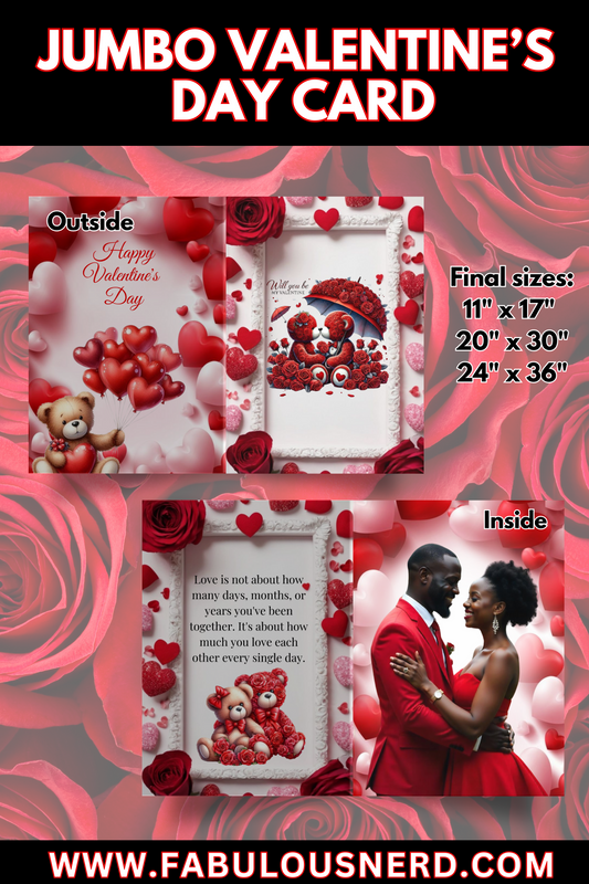 "Teddy Bear" Jumbo Valentine's Day Card - Digital File Only