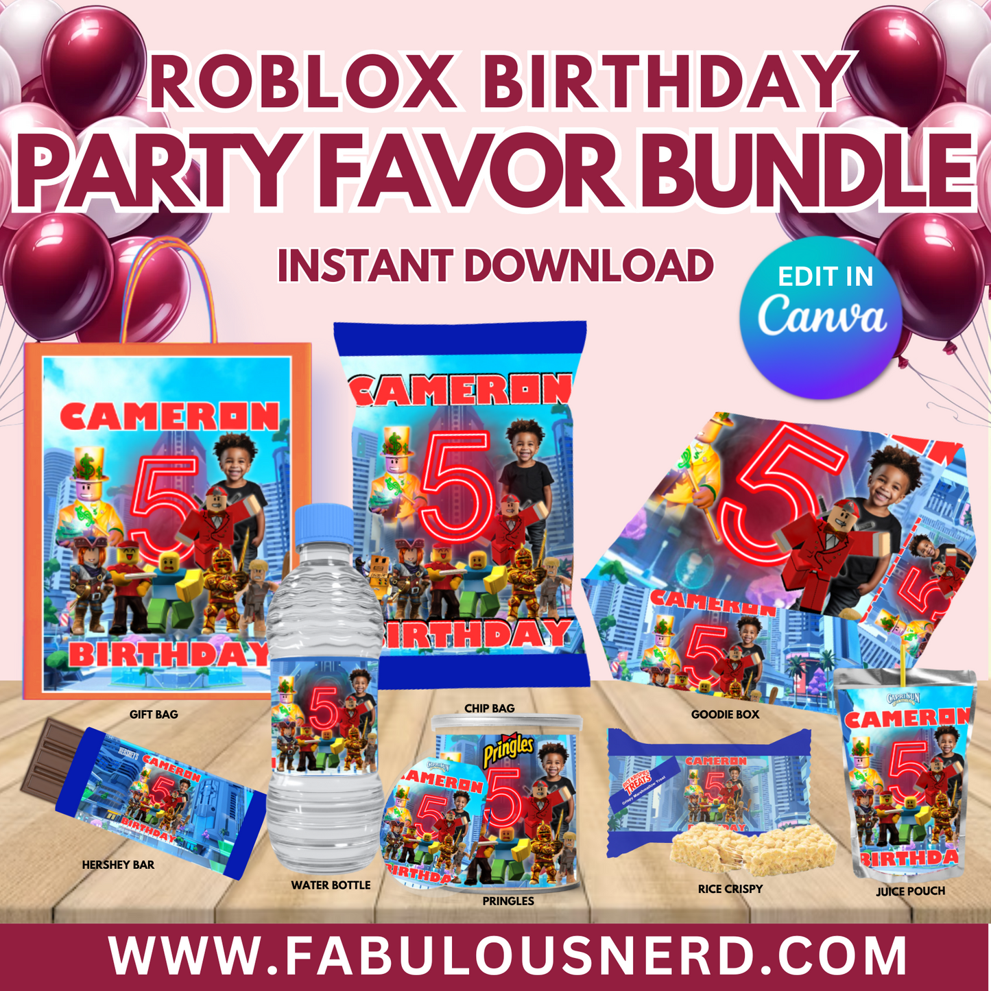 Roblox Party Favor Bundle, Printable Party Bundle, Custom Party Bundle, Party Decor, Party Favors, Custom Decor