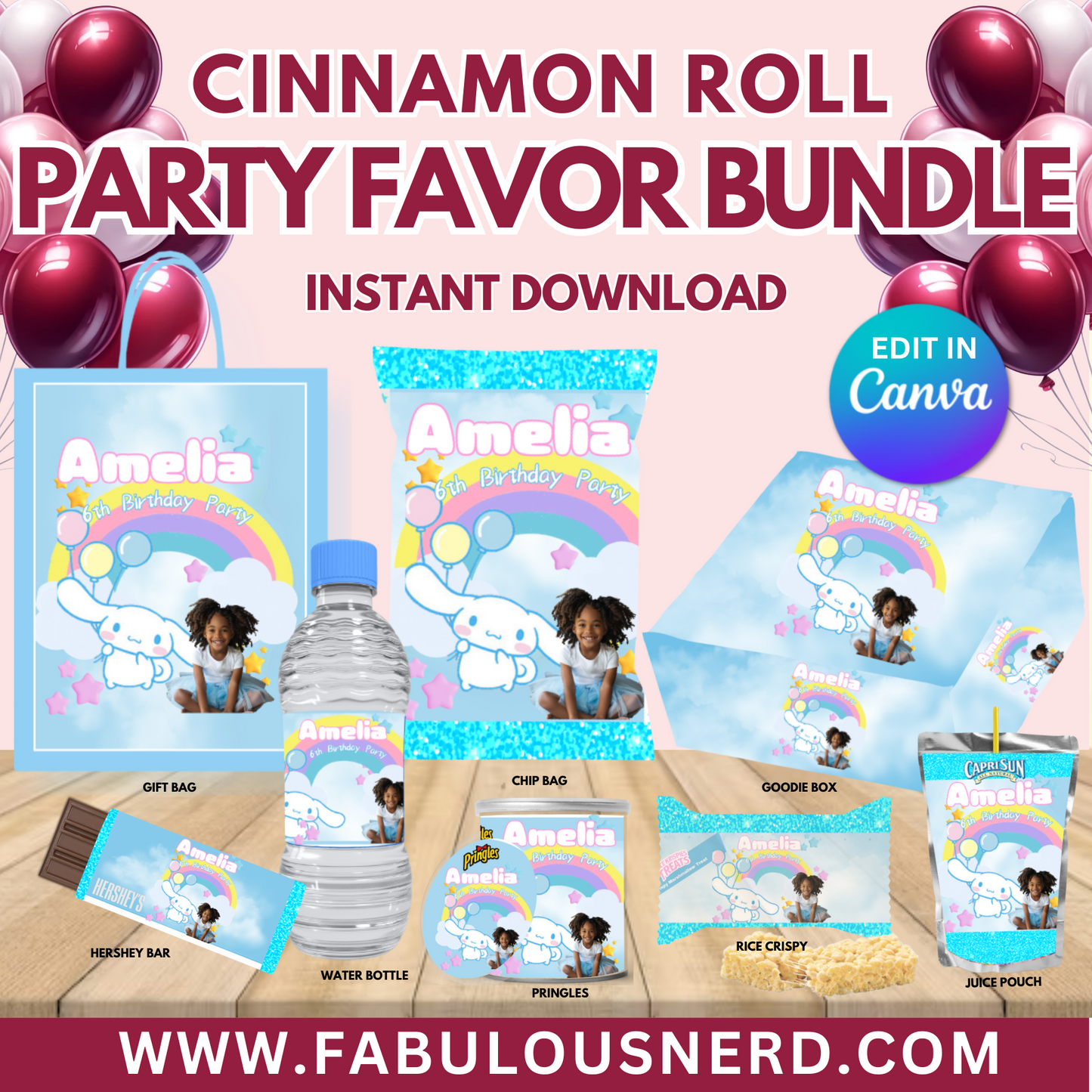 Cinnamon Roll Party Favor Bundle, Printable Party Bundle, Custom Party Bundle, Party Decor, Party Favors, Custom Decor