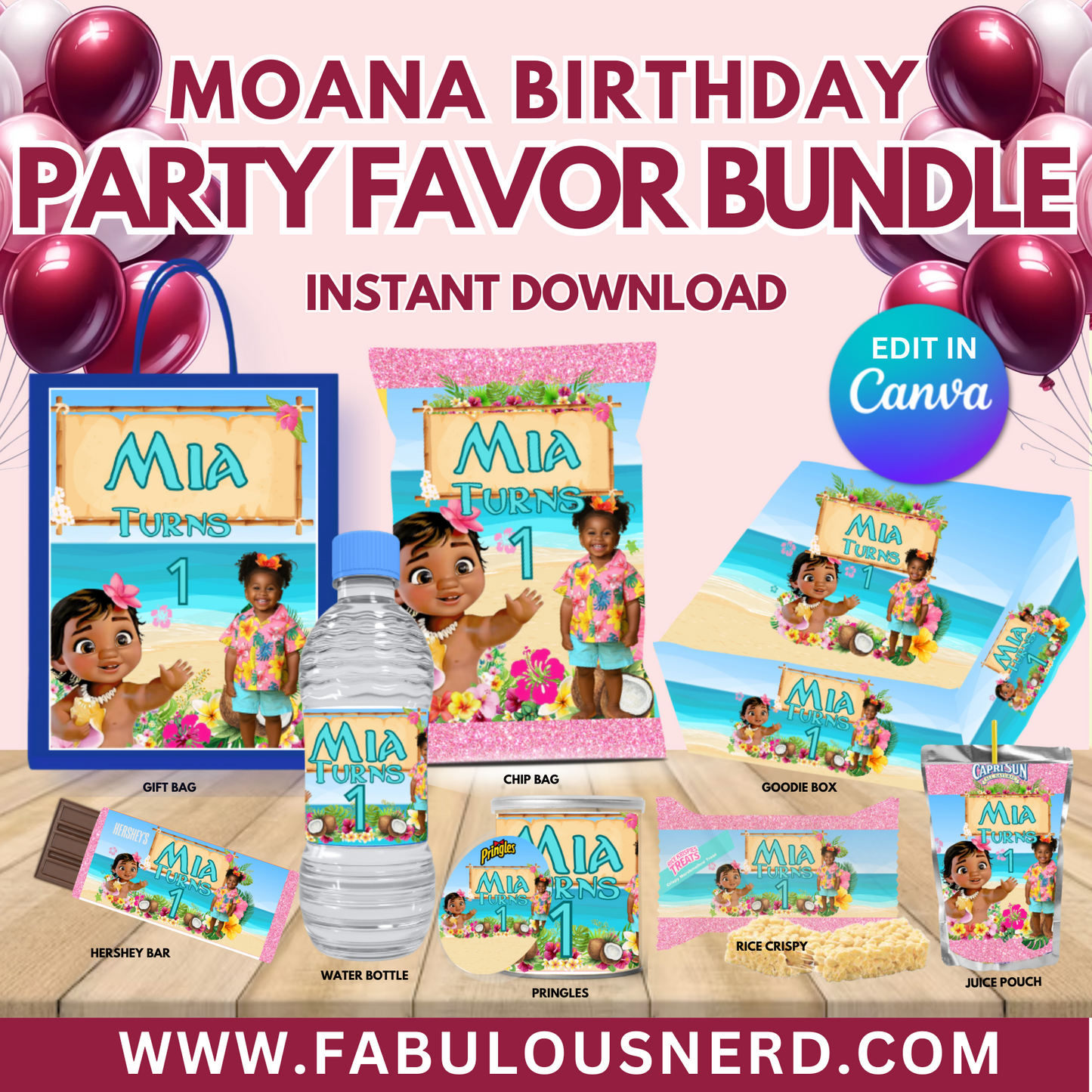 Moana Party Favor Bundle, Printable Party Bundle, Custom Party Bundle, Party Decor, Party Favors, Custom Decor