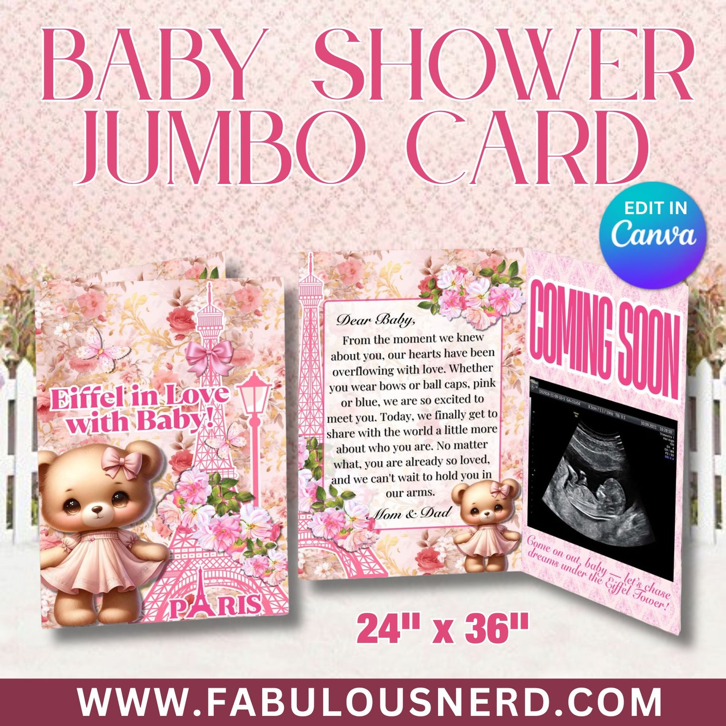 Eiffel in Love Baby Shower Jumbo Card - Digital File Only