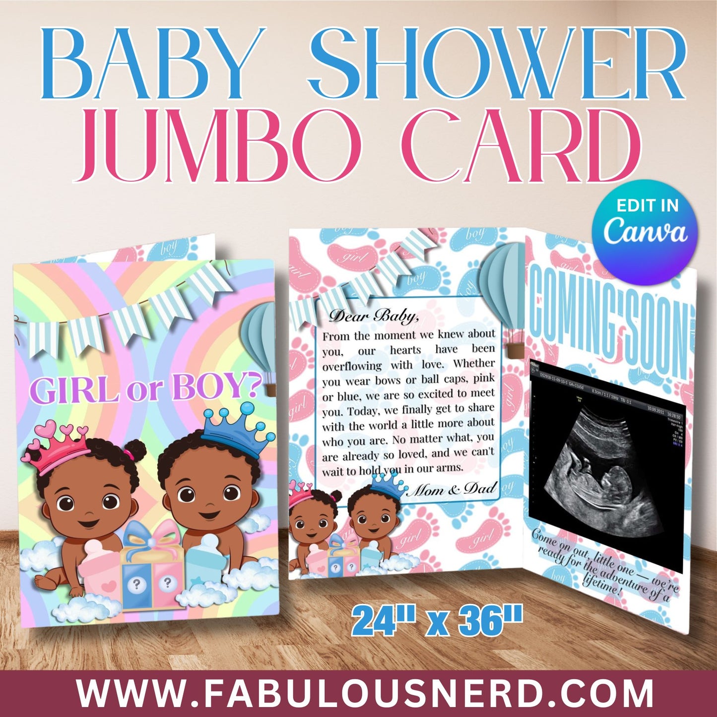 Gender Reveal Baby Shower Jumbo Card - Digital File Only