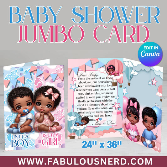Gender Reveal 2 Baby Shower Jumbo Card - Digital File Only