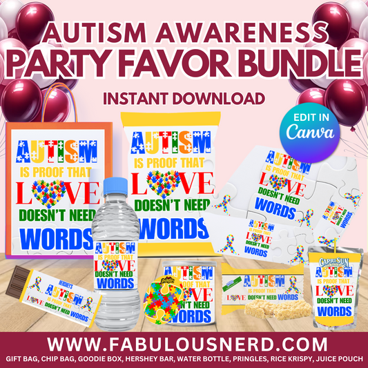 Autism Awareness Party Favor Bundle, Printable Party Bundle, Custom Party Bundle, Party Decor, Party Favors, Custom Decor