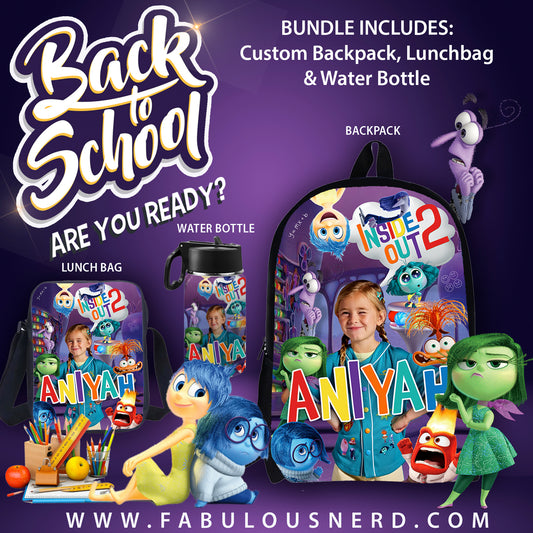 Inside Out 2 Custom Back-To-School Bundle (Backpack, Lunch Bag or Water Bottle)