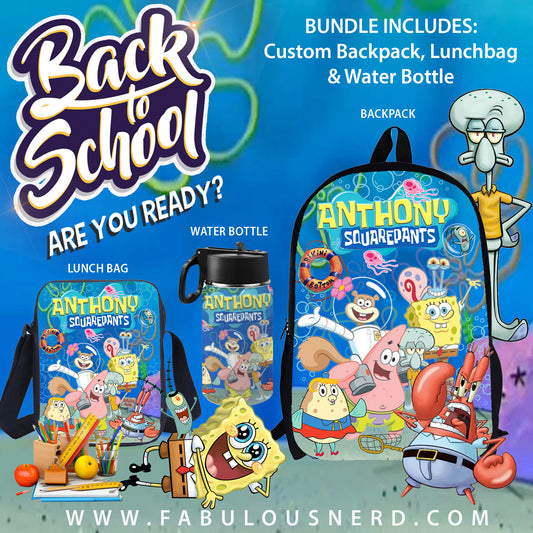 SpongeBob SquarePants Custom Back-To-School Bundle (Backpack, Lunch Bag or Water Bottle)