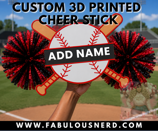 Custom 3D Baseball Cheer Stick with Pom Poms