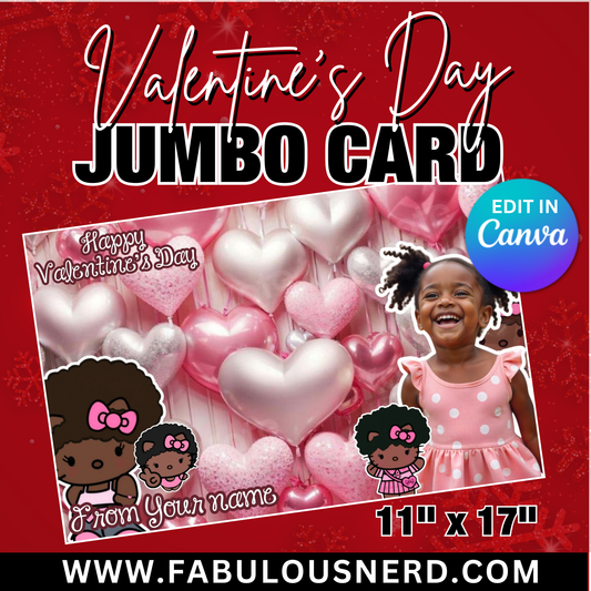 Black Hello Kitty Valentine's Day Jumbo Card Template, Treat Card Template, Canva Template - Digital File Only