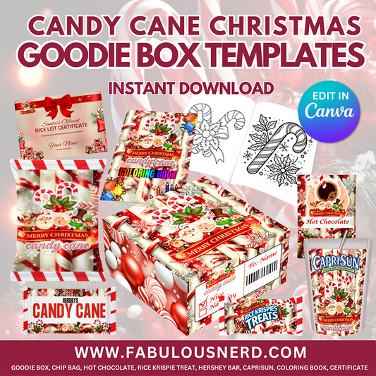 Candy Cane Christmas Goodie Box Labels - Digital Files Only