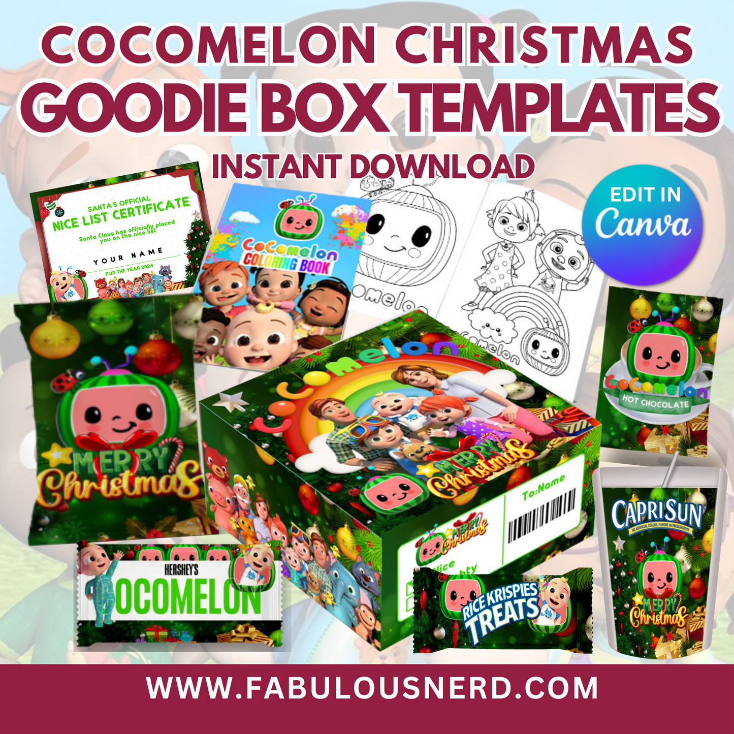 Cocomelon Christmas Goodie Box Labels - Digital Files Only