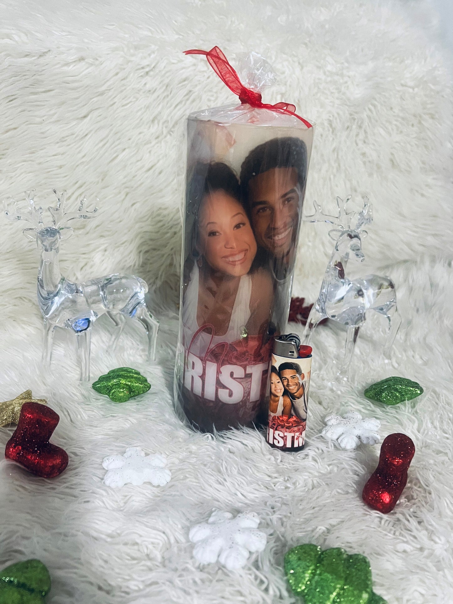 Customizable Christmas Photo Candle and Lighter