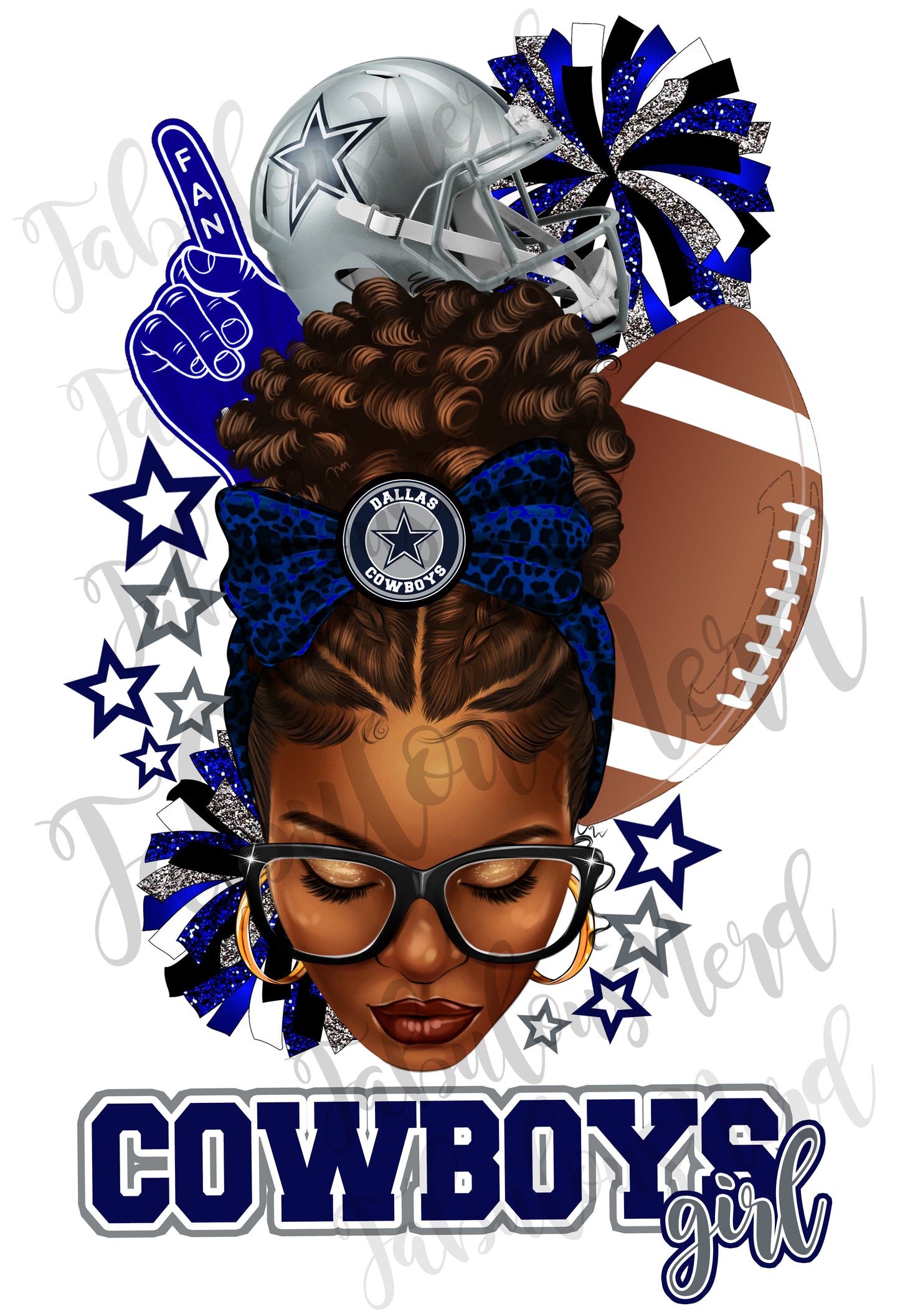 American Football Messy Bun Girl (Blue & Gray)