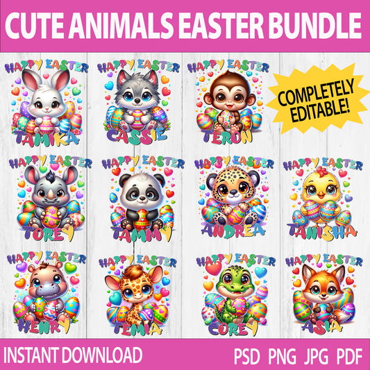 Cute Animals Easter Designs Bundle - Digital Files Only