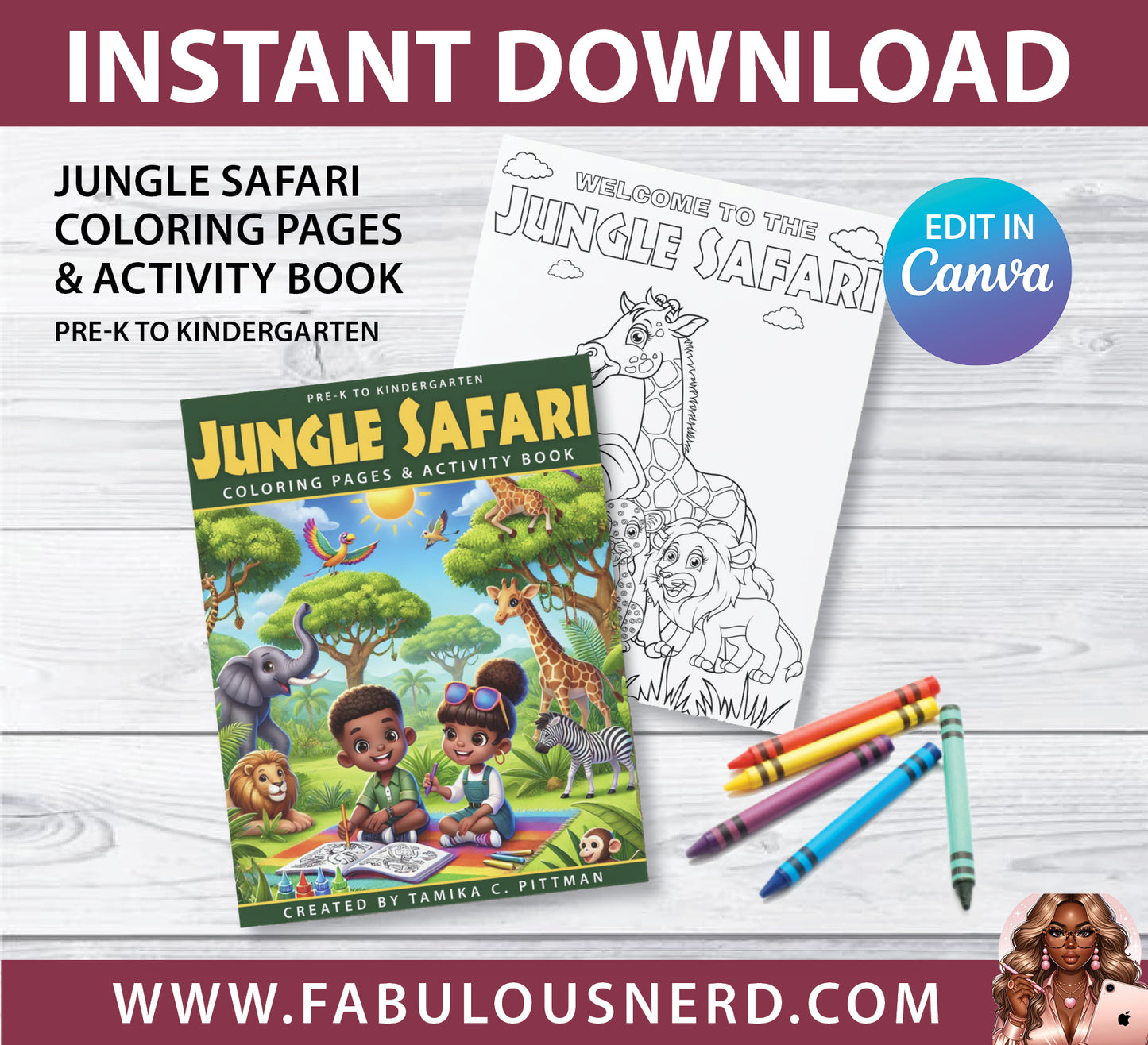 Jungle Safari Coloring Pages Acitivity Book (Pre-K to Kindergarten)